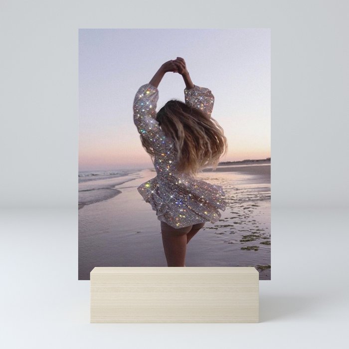 DANCING ON THE BEACH | dance | sunset | summer | dress | glitter | bling |  collage | vibe | happy  Mini Art Print