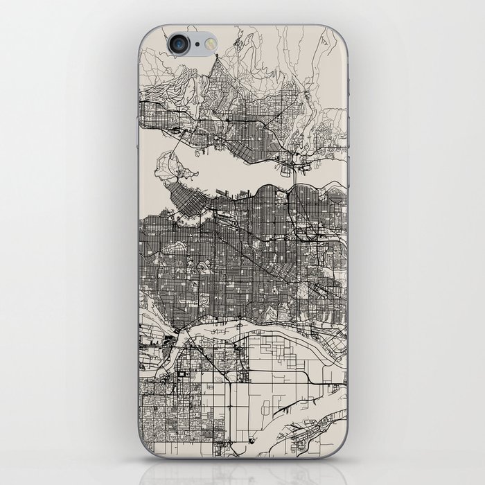 Vancouver, Canada - Black and White City Map - Aesthetic iPhone Skin