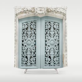 Parisian Door in Pale Blue - Paris Travel Photography Shower Curtain