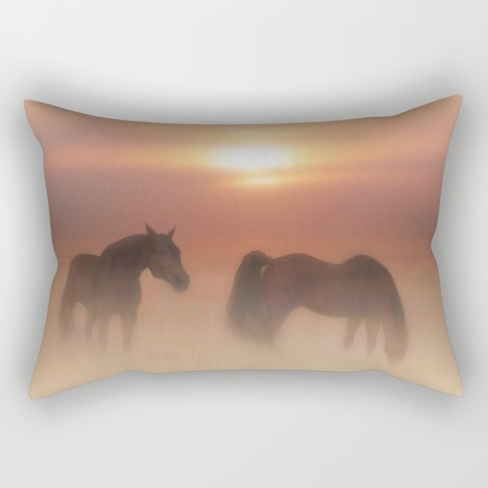 Horses in a misty dawn Rectangular Pillow