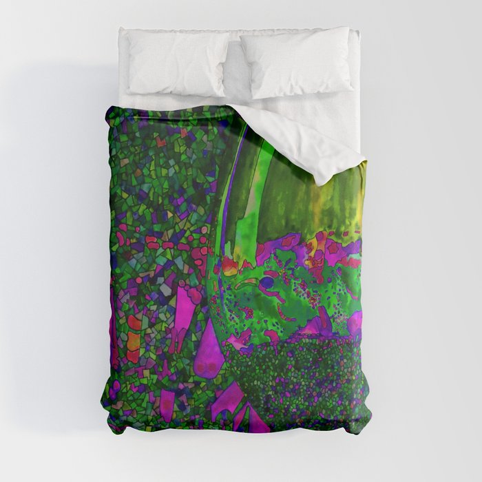 Abstract Wine Glass in Green Duvet Cover