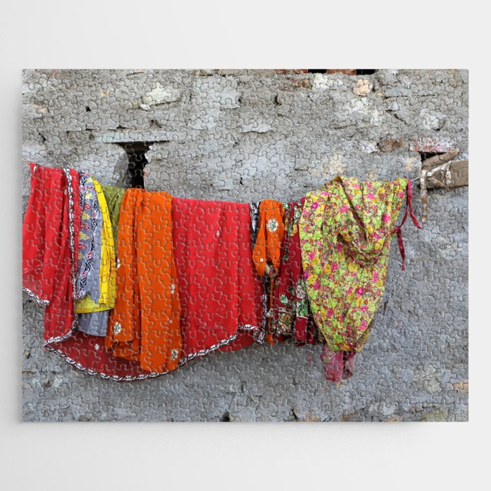 India colorful Clothes on Rope Jigsaw Puzzle