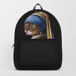 Cute bengal Cat with pearl earring parody Vermeer girl with pearl earring Backpack