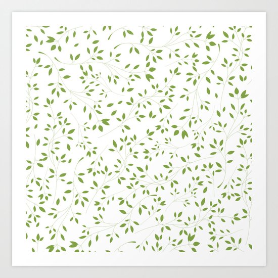 Leaves Pattern in Green & White Art Print