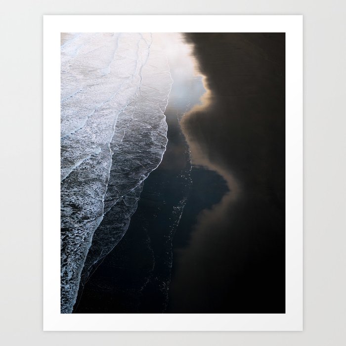 Waves on Black Sand Beach during Sunset in Iceland Art Print