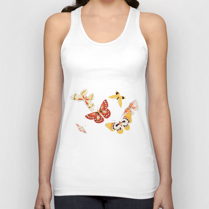 Vintage Japanese Painting Of Orange And Yellow Butterfly Tank Top