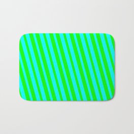 [ Thumbnail: Lime & Cyan Colored Lined/Striped Pattern Bath Mat ]