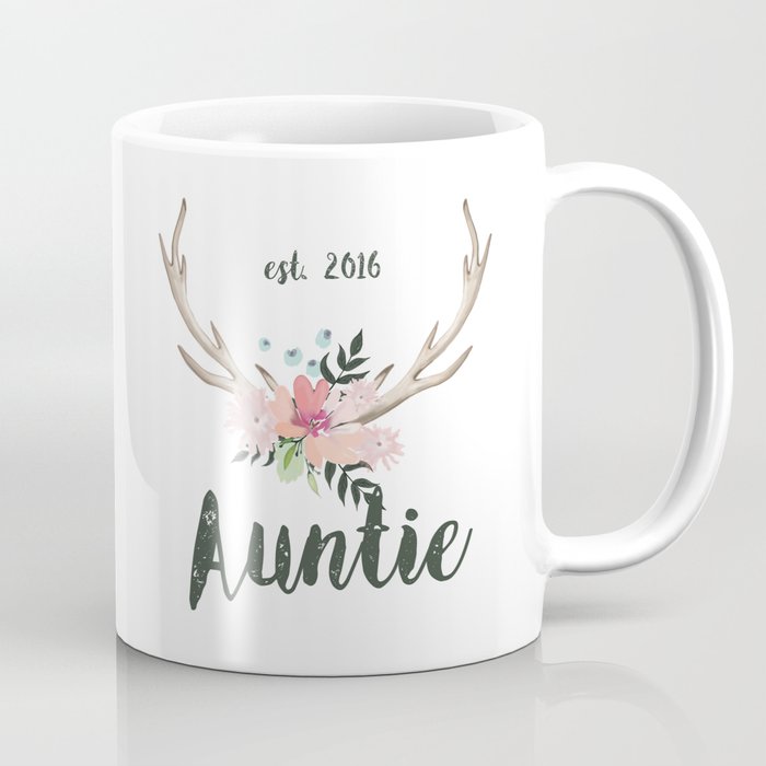 auntie est. 2016 floral antlers Coffee Mug
