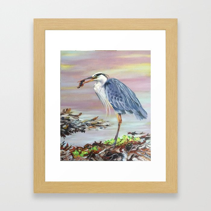 Heron with fish Framed Art Print