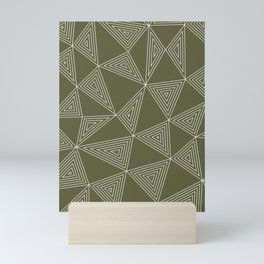 Triangles within Triangle: White Triangles and Khaki Background Mini Art Print