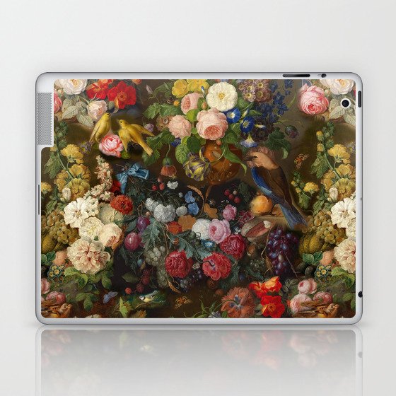 Dark Baroque Garden with Birds - Lush Floral & Animal Pattern Laptop & iPad Skin