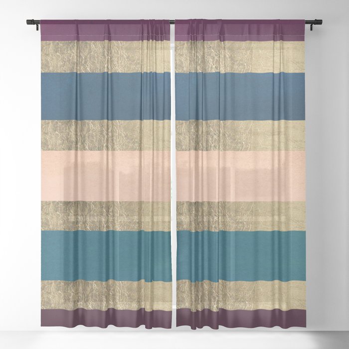 Geometrical Coral Navy Blue Burgundy Gold Watercolor Sheer Curtain