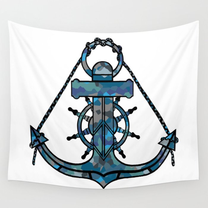 Anchor and Steering Helm [Multicolored 2] Wall Tapestry