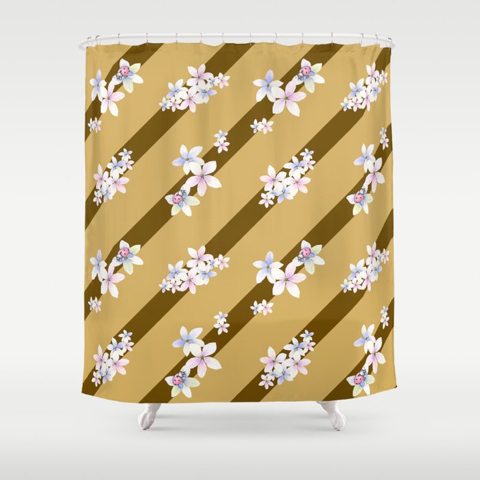 Lines and Flowers Design Shower Curtain