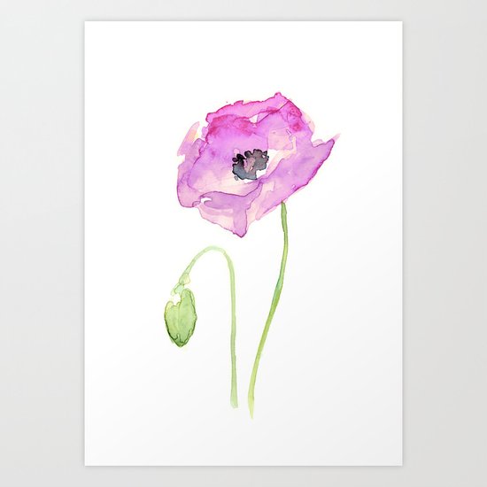 Flower Purple Poppy Floral Watercolor Art Print