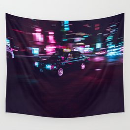 Japanese Taxi Long Exposure| Neon Cyberpunk Aesthetic Wall Tapestry