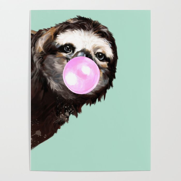 Bubble Gum Sneaky Sloth in Green Poster