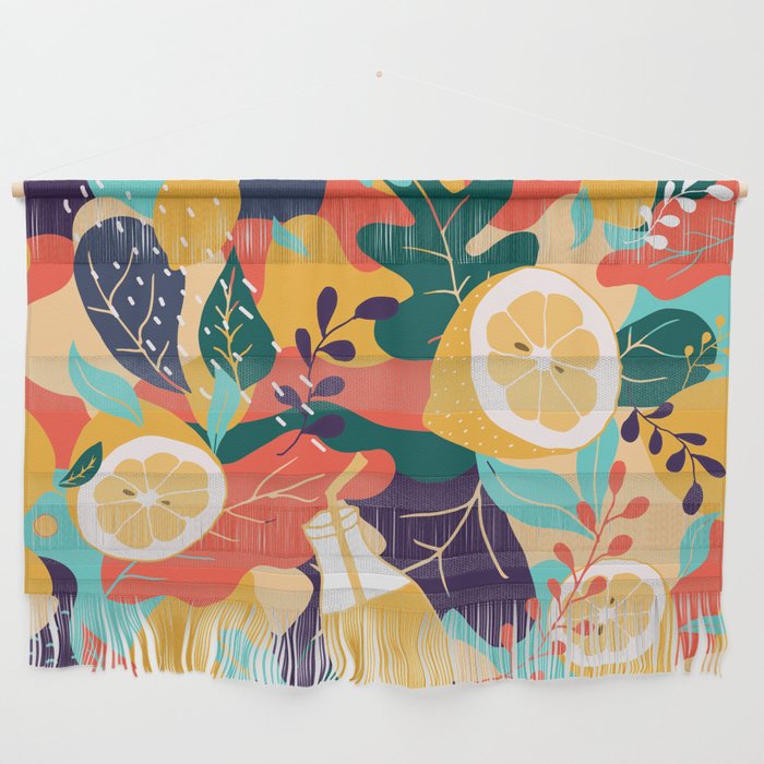 Colorful Tropical Citrus and Leaves Pattern  Wall Hanging