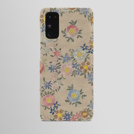 Modern embroidered flowers Coffee brown Android Case
