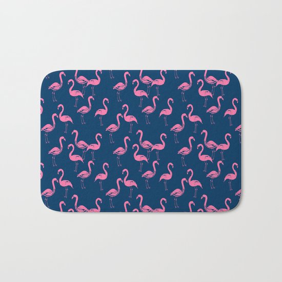 Flamingo modern watercolor girly cute navy blue pastel pink case tropical island summer animal Bath Mat