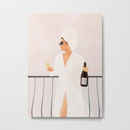 Morning Wine II Metal Print | Girl, Shower, Lady, Minimal, Female, Minimalist, Fashion, Drawing, Morning, Woman 