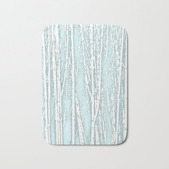 Birch Trees Pattern Pastel Blue Bath Mat