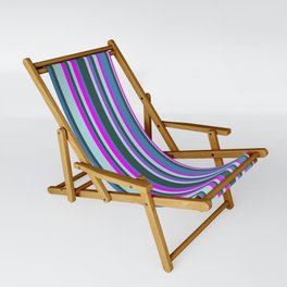 [ Thumbnail: Fuchsia, Blue, Dark Slate Gray, and Powder Blue Colored Lines/Stripes Pattern Sling Chair ]