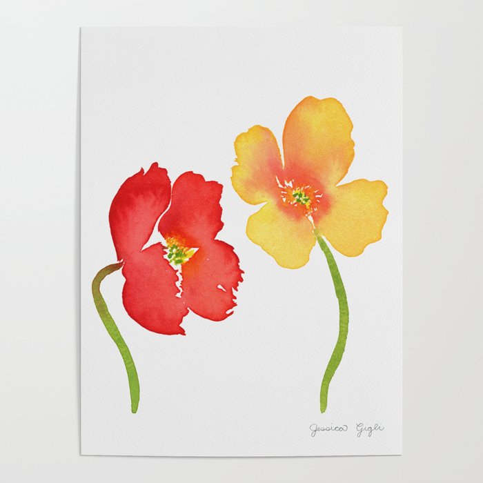 Red and Yellow Poppies Poster