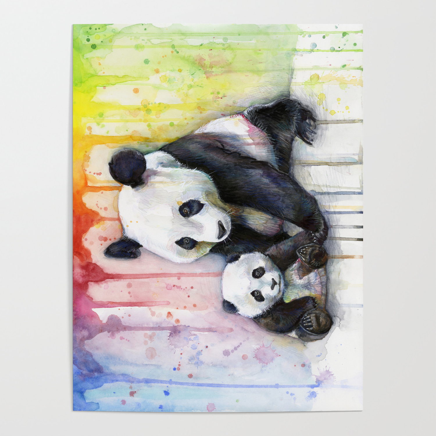 Rainbow Pandas Watercolor Mom And Baby Panda Nursery Art Poster By Olechka Society6