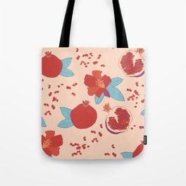 Pomegranate fruit and flower pink and ochre pattern Tote Bag