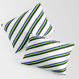 [ Thumbnail: Eyecatching Tan, Blue, Chartreuse, Black & White Colored Lines/Stripes Pattern Pillow Sham ]