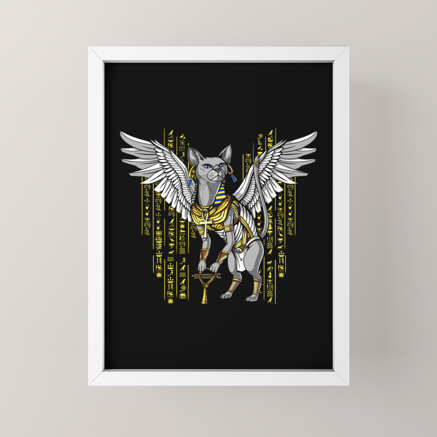 Bastet Egyptian Cat Goddess Hieroglyphs Ankh Framed Mini Art Print