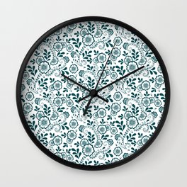 Teal Blue Eastern Floral Pattern Wall Clock