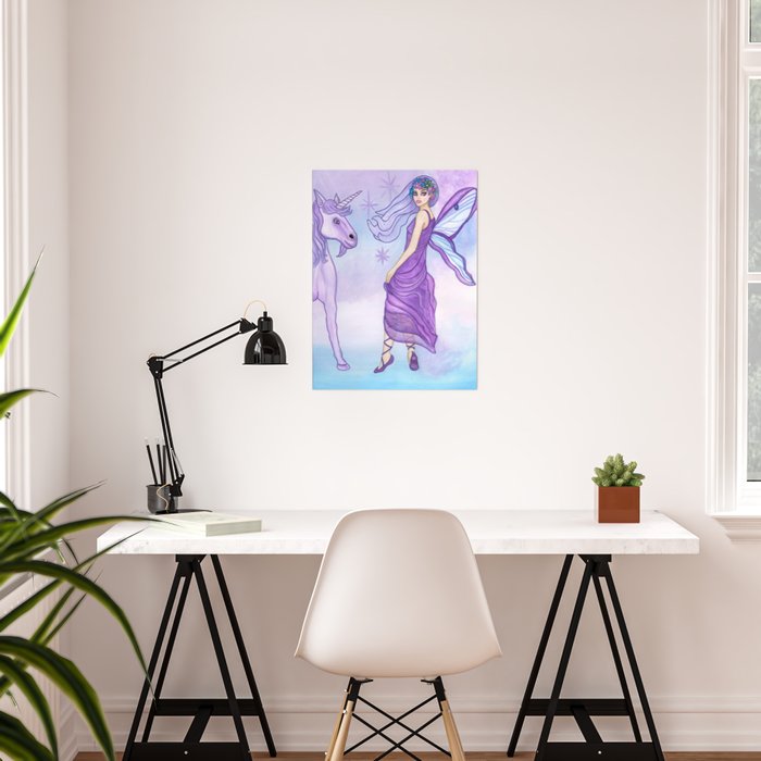 Twilight in Faerieland Fairy Unicorn Fantasy Art by Laurie Leigh Poster by Laurie  Leigh Art