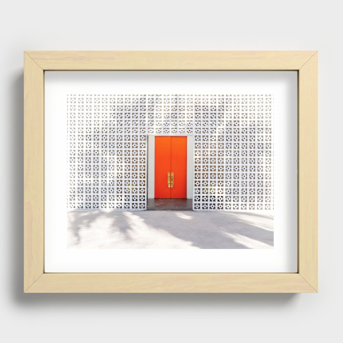 Parker Palm Springs Orange Doors with Palm Tree Shadow Recessed Framed Print