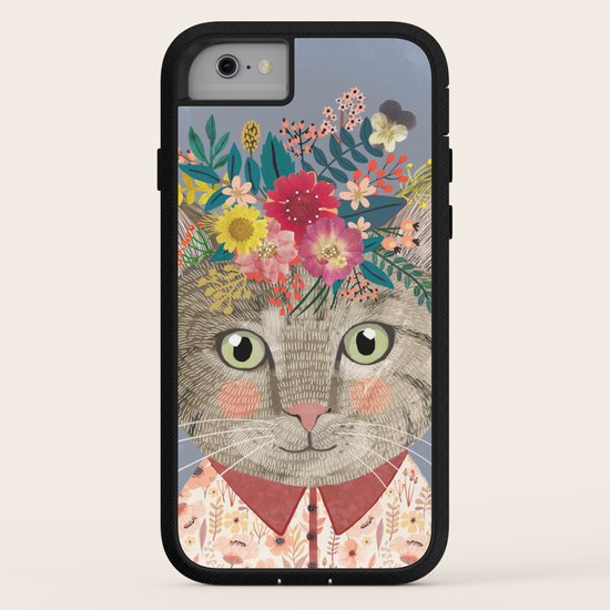 Grey cat with flower crown iPhone Case by miacharro | Society6