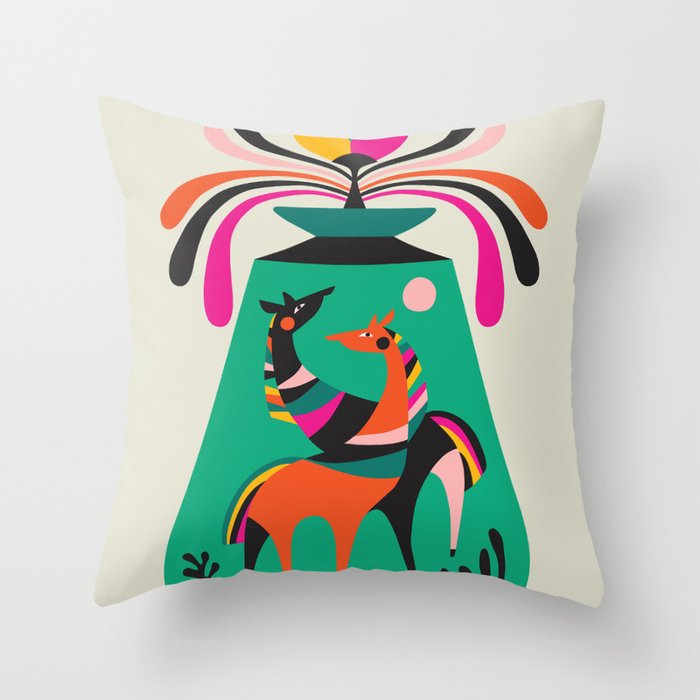 Modern Horses Vase Throw Pillow