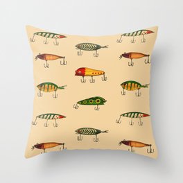 Vintage Fishing Lures Pattern Throw Pillow