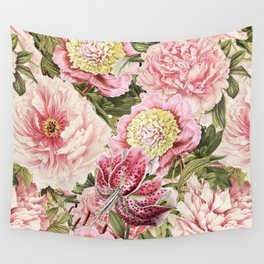 Vintage & Shabby Chic Floral Peony & Lily Flowers Watercolor Pattern Wall Tapestry