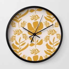 Leaves and Flowers in Mustard Yellow Wall Clock
