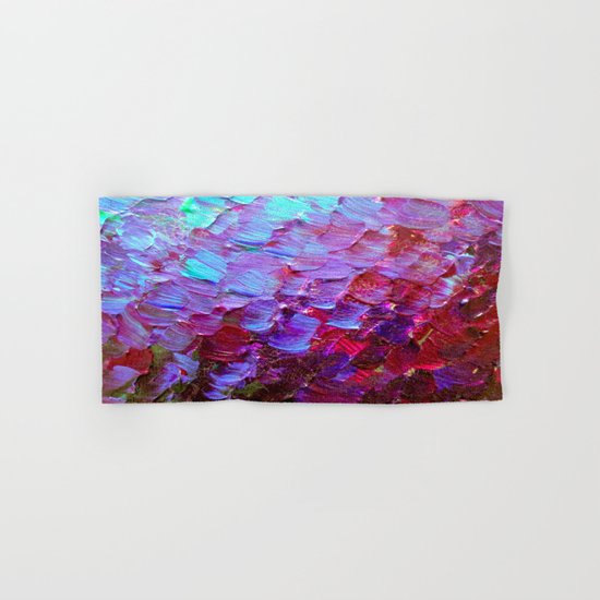 MERMAID SCALES - Colorful Ombre Abstract Acrylic Impasto Painting Violet Purple Plum Ocean Waves Art Hand & Bath Towel