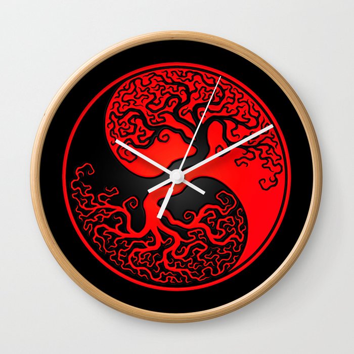 Red and Black Tree of Life Yin Yang Wall Clock