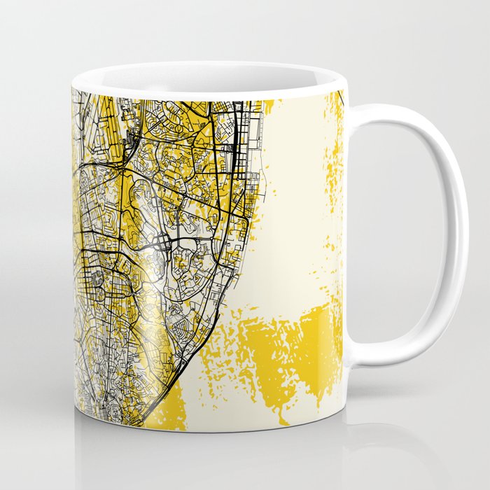 Lisbon, Portugal - Map Drawing - Yellow Coffee Mug
