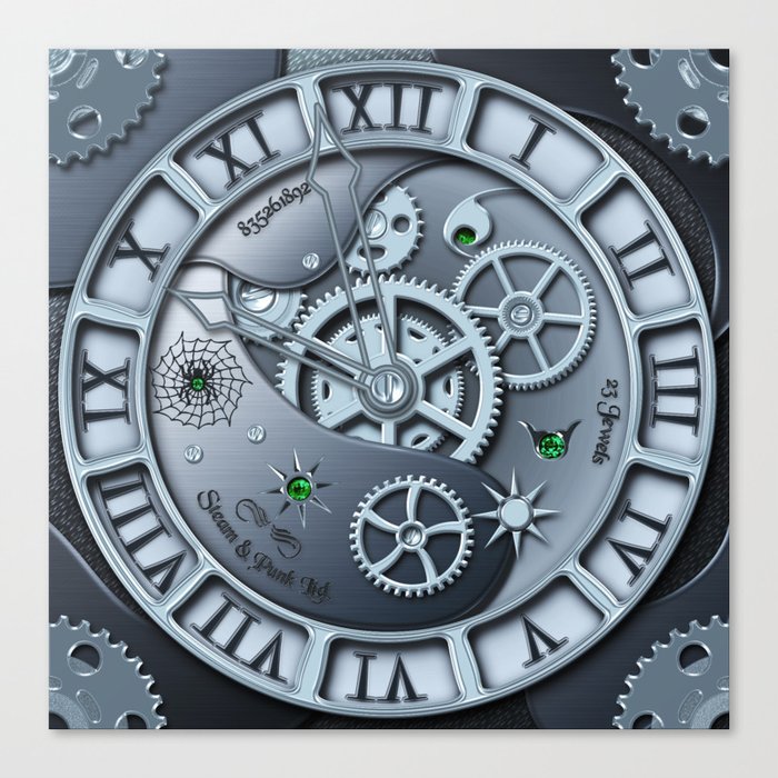 Steampunk clock silver Canvas Print