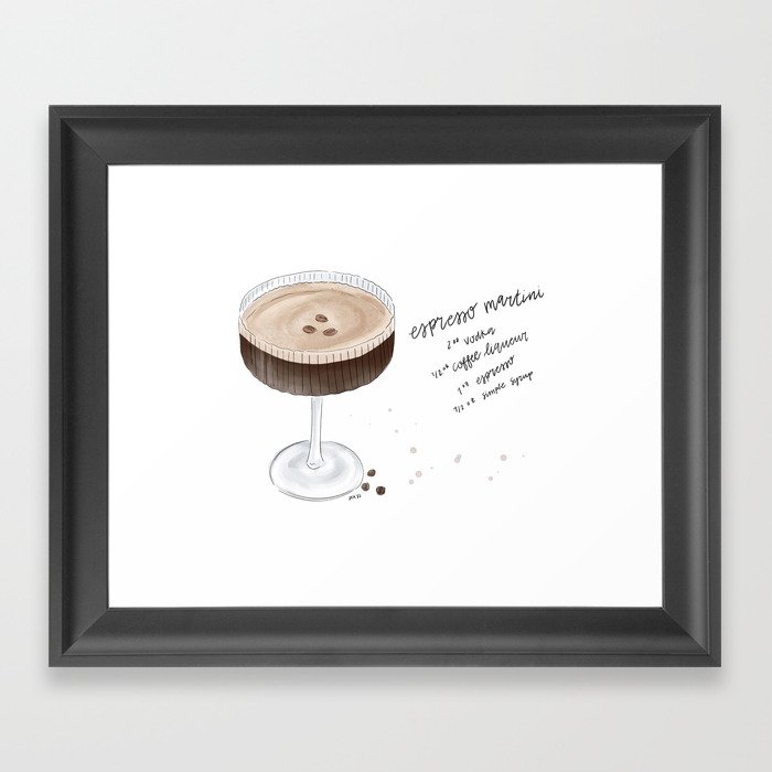 Espresso Martini Recipe Watercolor Framed Art Print