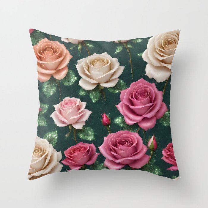 Beautiful Modern Linen Roses Collection Throw Pillow