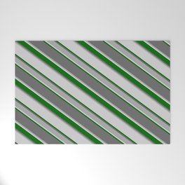 [ Thumbnail: Dim Grey, Dark Grey, Light Gray, and Dark Green Colored Stripes/Lines Pattern Welcome Mat ]