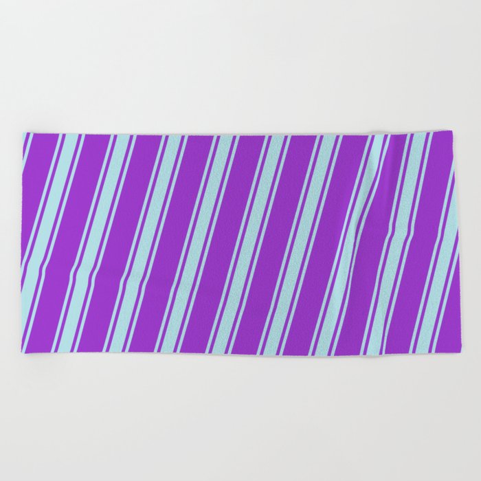 Dark Orchid and Powder Blue Colored Striped/Lined Pattern Beach Towel