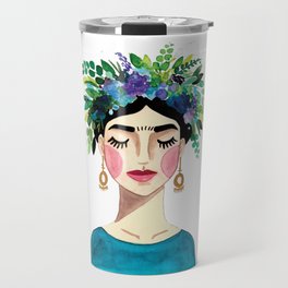 Floral Frida - Blue Travel Mug