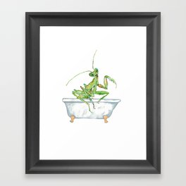 Praying mantis taking bath watercolor Framed Art Print